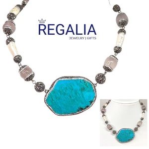 ✨Turquoise Handmade Necklace w/ Rose Quartz, Baroque Pearls & Austrian Crystal ✨